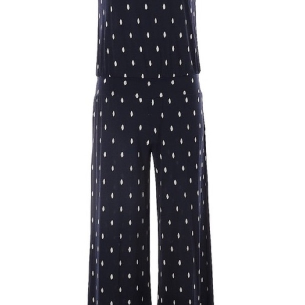 Veronica M Blue and White Geometric Print Jumpsuit